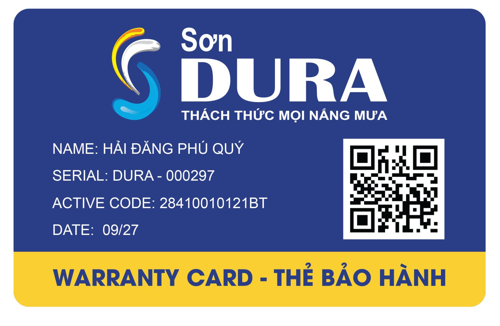 Thẻ bảo hành điện tử của Sơn Dura