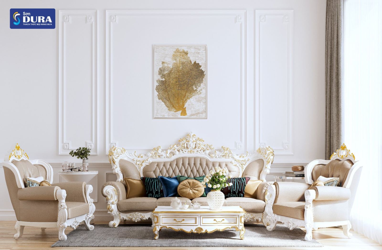 Phối màu sơn phòng khách theo phong cách cổ điển